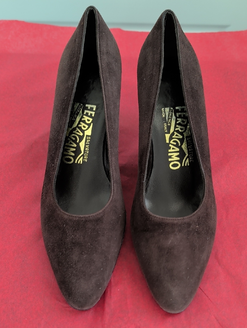 Salvatore Ferragamo Dark Brown Suede Pointed-Toe Pumps